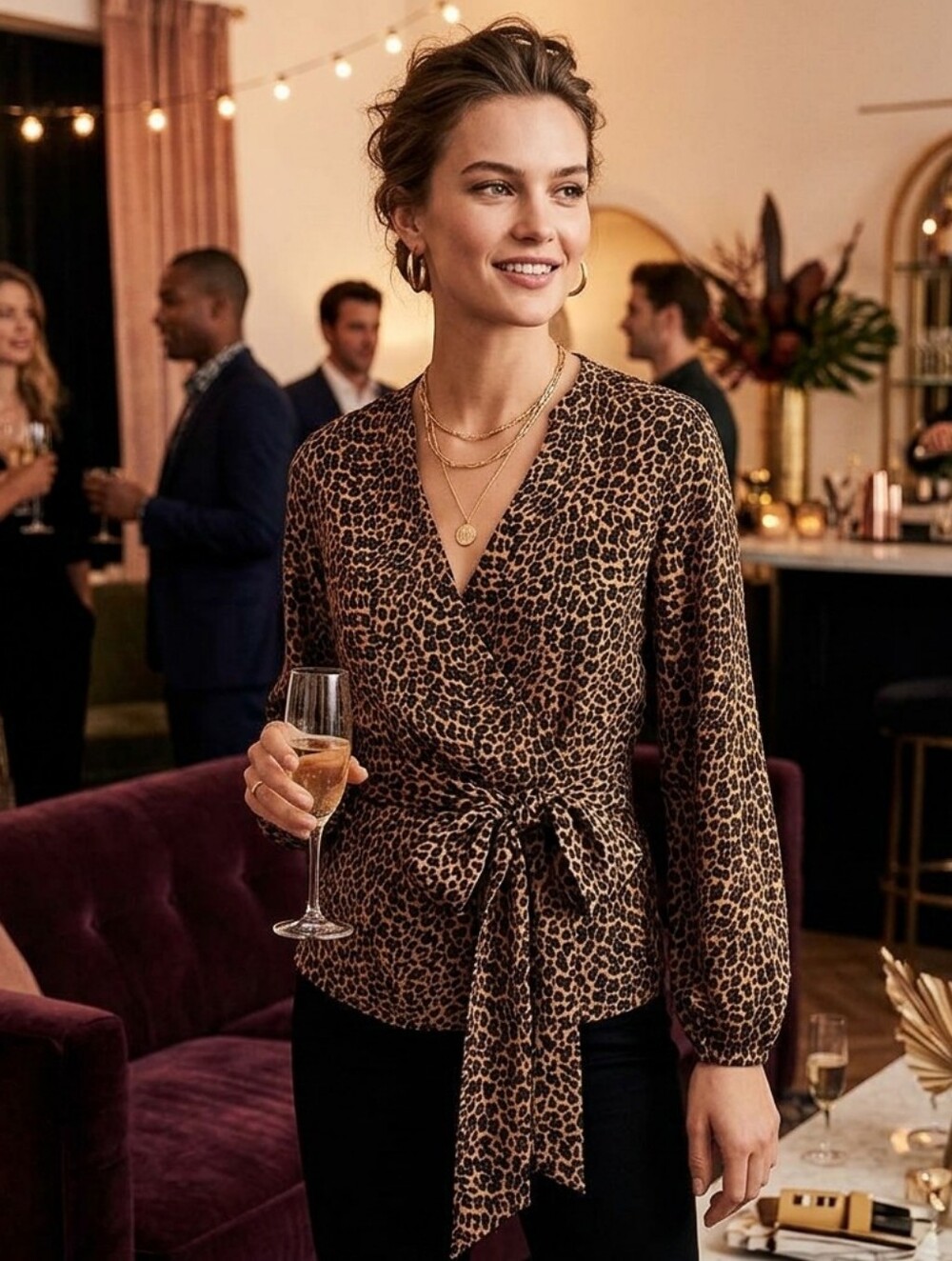 J. CREW Full Wrap Wide Tie Leopard Blouse | S